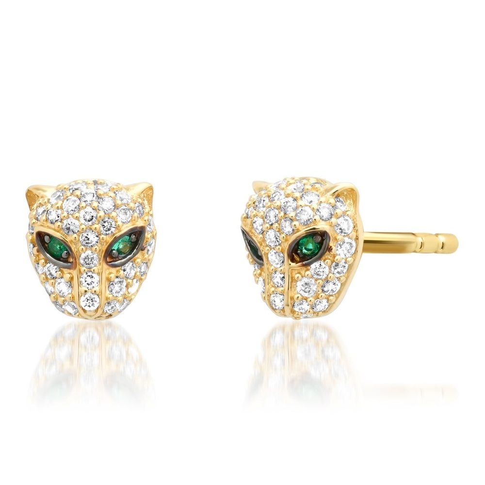 🐘🐘 14K Gold Plated Emerald Diamond Stud Earrings